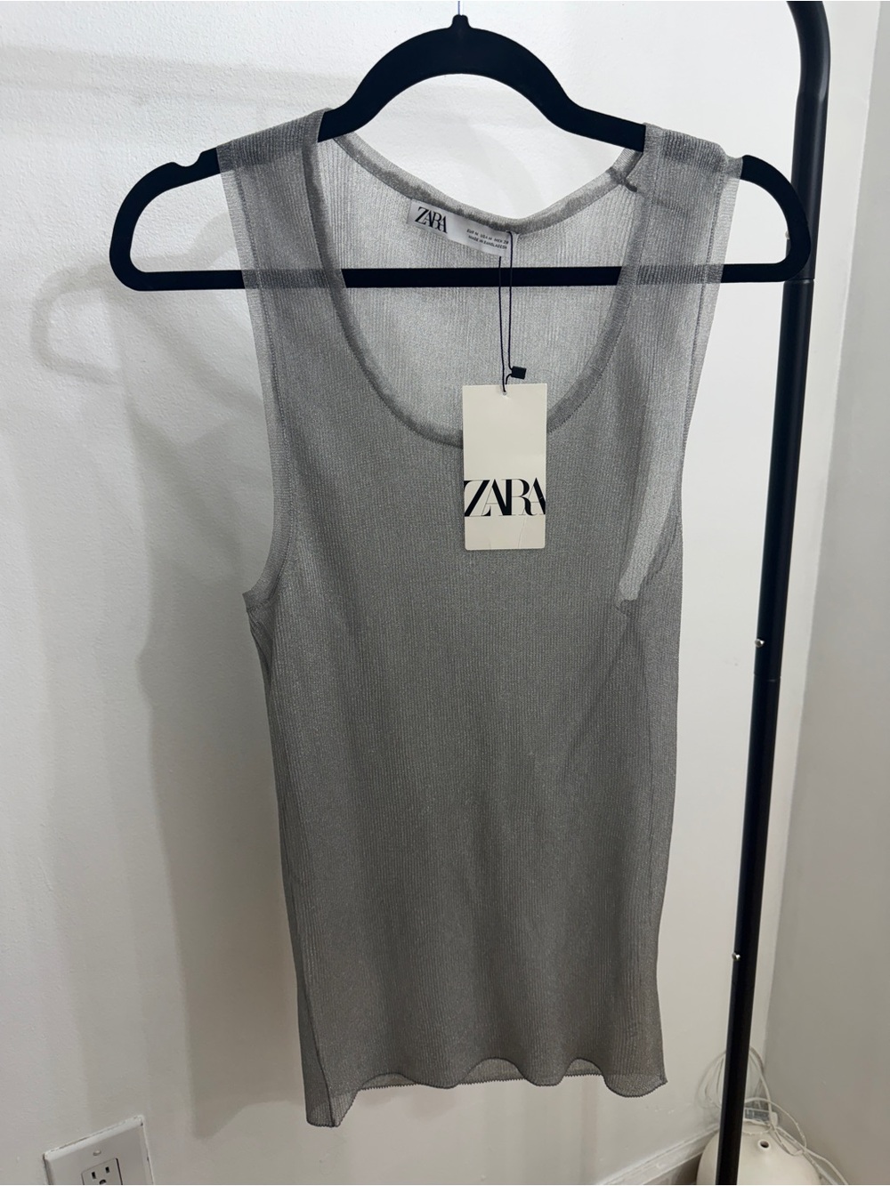 ZARA Gray Metallic Sheer Tank Top